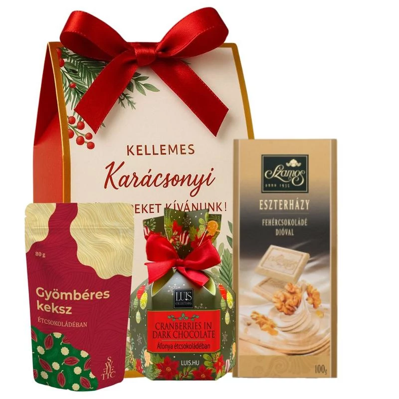 Karácsonyi ajándékbox gyömbéres keksszel és csokoládékkal