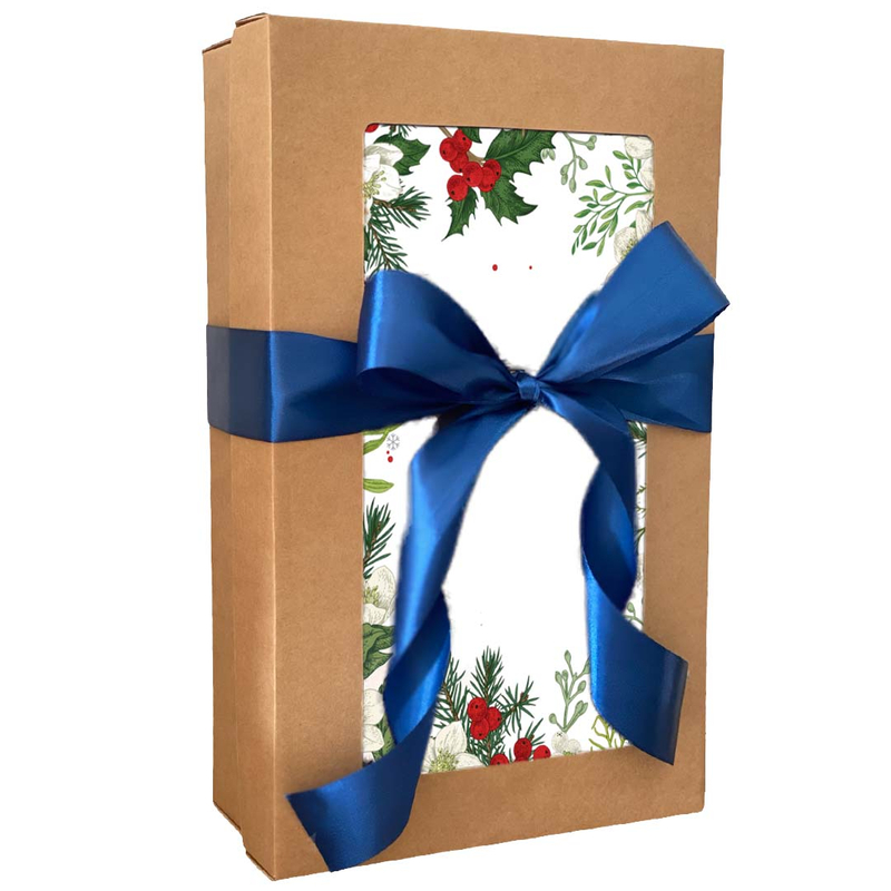 Karácsonyi ajándék csomag kék masnival